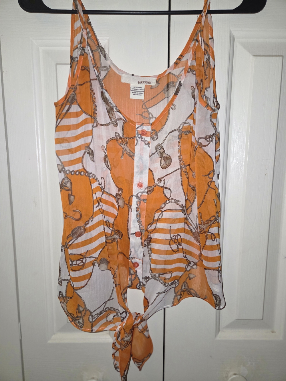 Sans Souci Orange & White Chain-Print Tie-Front Camisole